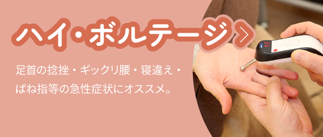 ハイ・ボルテージ:足首の捻挫・ギックリ腰・寝違え・ばね指等の急性症状にオススメ。
